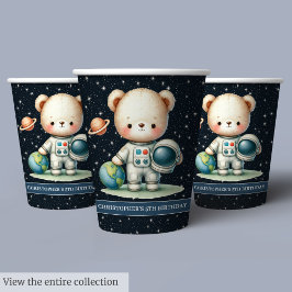 Boy Birthday Teddy Bear Astronaut Party Paper Cups Pappbecher