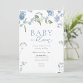 Boy Blue Baby in Bloom Baby Dusche Einladung (Stehend Vorderseite)