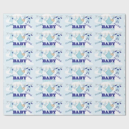 Boy Blue Baby Showpersonalize Name Text Geschenkpapier (Flach)