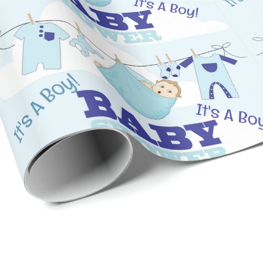 Boy Blue Baby Showpersonalize Name Text Geschenkpapier (Rolleneckpunkt)