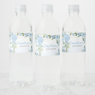 Boy Blue Balloon Greenery Baby Shower Wasserflaschenetikett