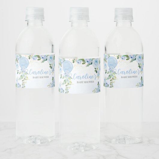 Boy Blue Balloon Greenery Baby Shower Wasserflaschenetikett (Flaschen)