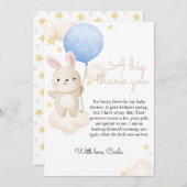 Boy Blue Balloon Niedlich Bunny Baby Dusche Dankeskarte (Vorne/Hinten)