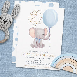 Boy Blue Balloon Niedlich Elephant Baby Showeinlag Einladung