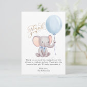 Boy Blue Balloon Niedlich Elephant Baby Shower Dankeskarte (Stehend Vorderseite)