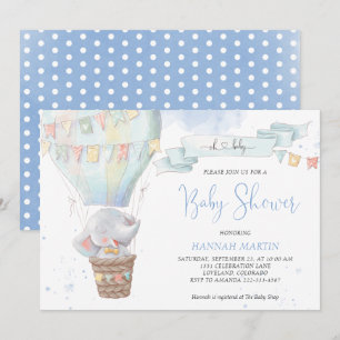 Boy Blue Balloon Niedlich Elephant Baby Shower Einladung