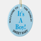 Boy Blue Birth Stats Willkommen in der Welt Keramik Ornament (Rechts)