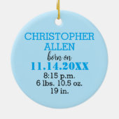 Boy Blue Birth Stats Willkommen in der Welt Keramik Ornament (Hinten)