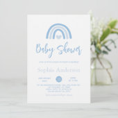 Boy Blue Boho Rainbow Baby Dusche Einladung (Stehend Vorderseite)