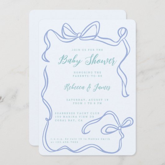 Boy Blue Bow Funky Hand gezeichnet Baby Shower Einladung (Vorne/Hinten)