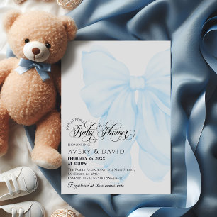 Boy Blue Bow Modern Elegant Baby Shower Einladung