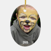 Boy Blue Brown Frosch Dot Stripes Foto Weihnachten Keramikornament (Vorne)