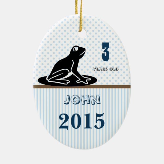 Boy Blue Brown Frosch Dot Stripes Foto Weihnachten Keramikornament (Hinten)