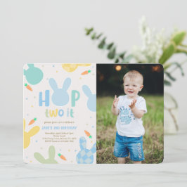 Boy Blue Bunny 2. Geburtstag Foto Einladung