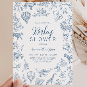 Boy Blue Chinoiserie Safari Baby Dusche Einladung