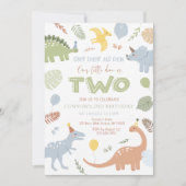 Boy Blue Dinosaur 2. Geburtstag Einladung (Vorderseite)