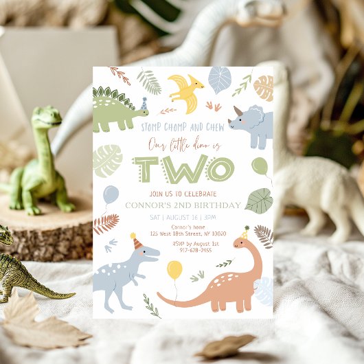 Boy Blue Dinosaur 2. Geburtstag Einladung