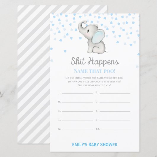 Boy Blue Elephant Baby Shower Game PRINTED (Vorne/Hinten)