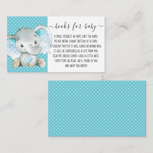 Boy Blue Elephant Book Request for Baby Shower Begleitkarte (Vorne/Hinten)