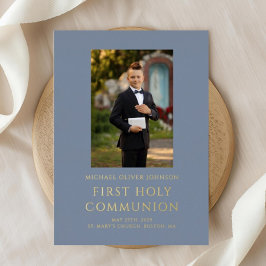 Boy Blue Foto First Heilige Kommunion Gold Folieneinladung