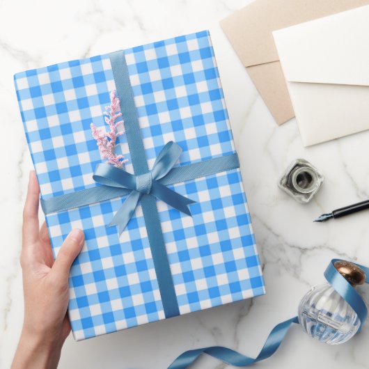 Boy Blue Gingham Birthday Wrapping Paper Geschenkpapier (Schenken)