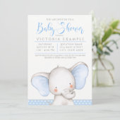 Boy Blue Gray Elephant Baby Dusche Einladung (Stehend Vorderseite)