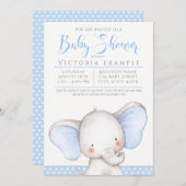 Boy Blue Gray Elephant Baby Dusche Einladung (Vorne/Hinten)