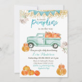 Boy Blue Green Mint Pumpkin Babydusche Einladung (Vorderseite)