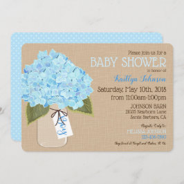 Boy Blue Hydrangea Mason Jar Rustic Baby Dusche Einladung