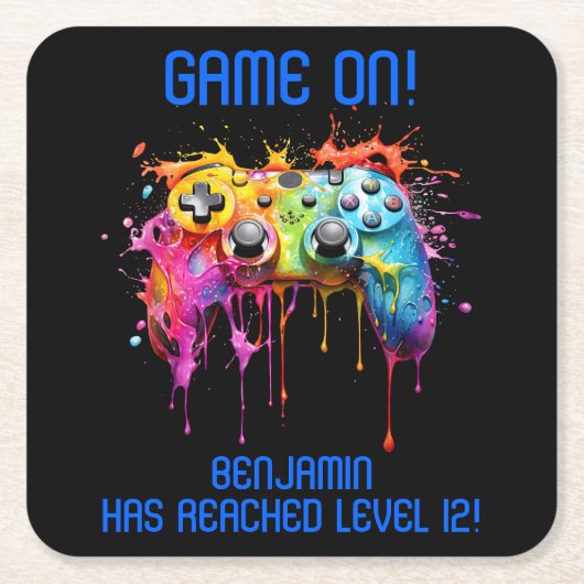 Boy Blue Level Up Video Game Party Rechteckiger Pappuntersetzer (Vorderseite)