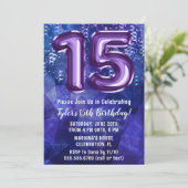 Boy Blue Lila 15. Geburtstag Einladung (Stehend Vorderseite)