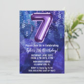 Boy Blue Lila 7. Geburtstag Einladung (Stehend Vorderseite)