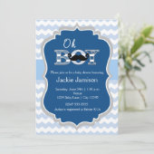 Boy Blue Mustache Zickzack Baby Dusche Einladung (Stehend Vorderseite)