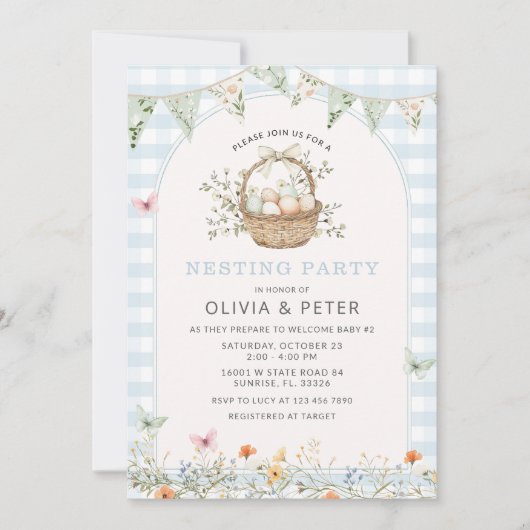 Boy Blue Nesting Party Prep the Nest Baby Dusche Einladung (Vorderseite)