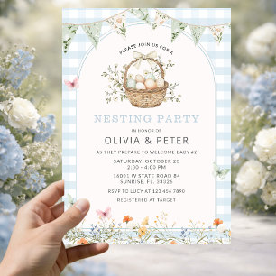 Boy Blue Nesting Party Vorbereitung das Nest Baby- Einladung