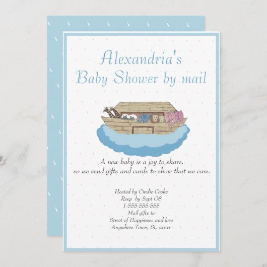 Boy Blue Noah Ark Baby Shower per E-Mail Einladung (Vorne/Hinten)
