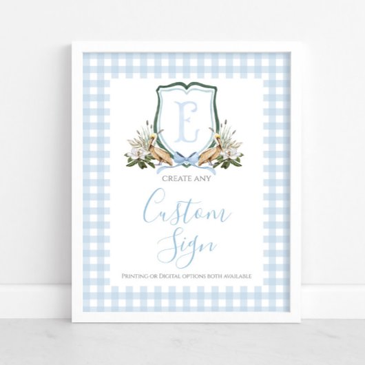 Boy Blue Pelican Baby Dusche Custom-Schild Poster