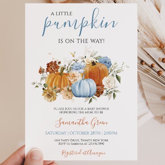 Boy Blue Pumpkin Baby Dusche Einladung