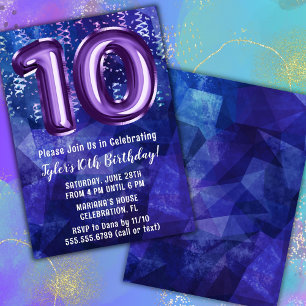 Boy Blue Purple 10. Geburtstag Einladung