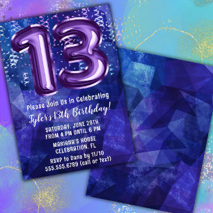 Boy Blue Purple 13. Geburtstag Einladung
