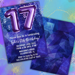 Boy Blue Purple 17. Geburtstag Einladung