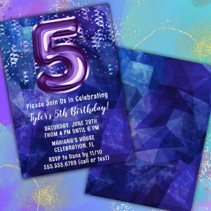 Boy Blue Purple 5. Geburtstag Einladung