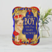 Boy Blue Red Royal Prince Baby Dusche Einladung (Stehend Vorderseite)