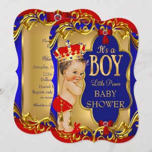 Boy Blue Red Royal Prinz Baby Shower Einladung