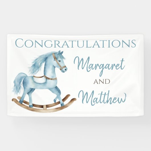 Boy Blue Rocking Horse Baby Shower Party Banner (Horizontal)