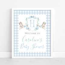 Boy Blue Stork Baby Dusche Preppy Southern