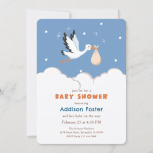 Boy Blue Stork Special Delivery Baby Shower Einladung