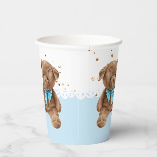 Boy Blue Teddy Bear Baby Shooting Paper Cups Pappbecher