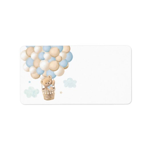 Boy Blue Teddy Bear Hot Air Ballon Babydusche Adressaufkleber (Vorne)