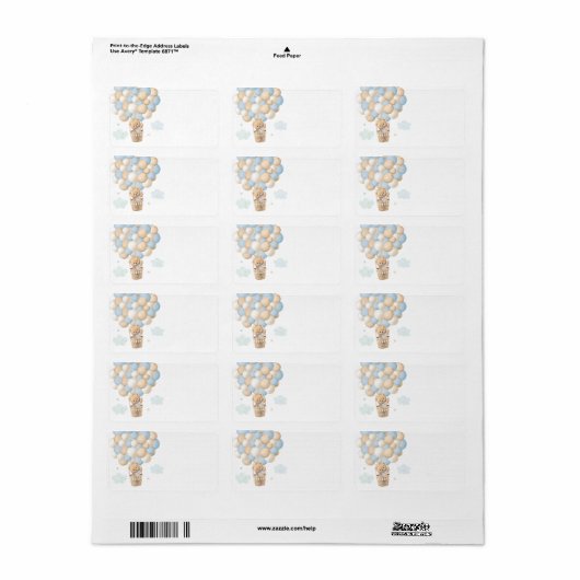 Boy Blue Teddy Bear Hot Air Ballon Babydusche Adressaufkleber (Vorne)